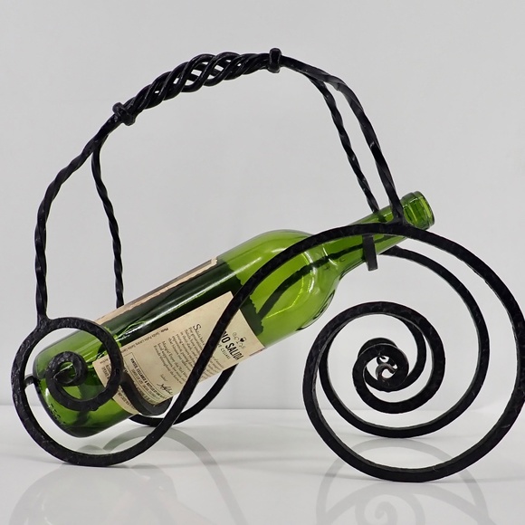 Wine Bottle Holder Black Twisted Wrought Iron Counter Top Vino French Swirl - Picture 3 of 9